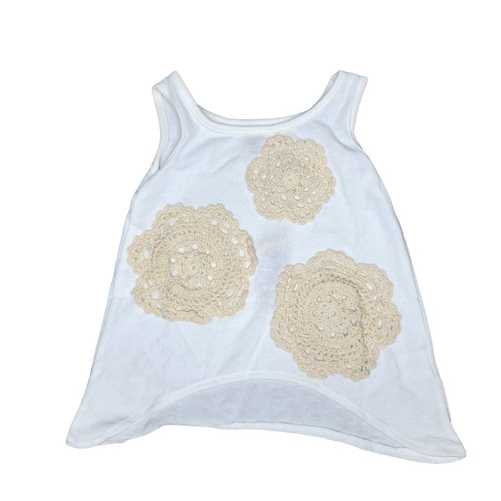 Sado NWT white and cream tank top with crochet lace flowers size 12m